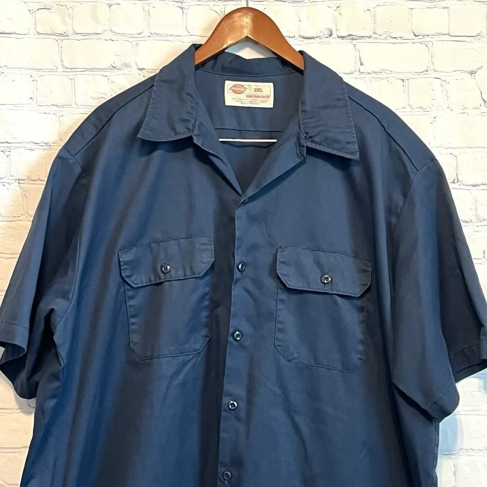 Vintage Dickies Shirt Men 2XL Blue Work Mechanic Button 90s USA